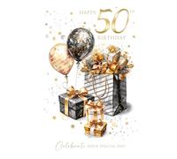 Cherry Orchard Luxury 50th Birthday Card for him, Stylish 50th Milestone Birthday card From, Finished with a Gold Foil Border