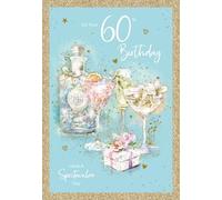 Cherry Orchard Luxury 60th Birthday Card for her, Fabulous Milestone Birthday card From, Cocktail & Gin design finished with Gold pink foil,