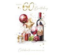 Cherry Orchard Luxury 60th Birthday Card for him, Mens 60th Milestone Birthday card From, Fine Wine & Balloons, Finished with a Gold foil Border