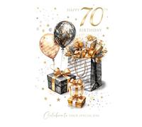 Cherry Orchard Luxury 70th Birthday Card for him, Stylish 70th Milestone Birthday card From, Finished with a Gold Foil Border