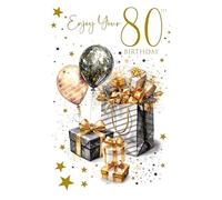 Cherry Orchard | Luxury 80th Birthday card for Him | Happy 80th Birthday | Stylish Black and Gold Design| Gold Foil Finishes | Luxury Insert | Complete With Envelope