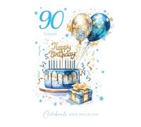 Cherry Orchard Luxury 90th Birthday Card for him, 90th Milestone Birthday card From, Finished with a Shimmering Blue foil Border