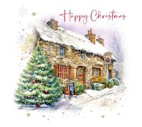 Cherry Orchard | Luxury Christmas Card | Festive Christmas card| Traditional Winter Pub Scene | Gold Foil Finish | Complete with Envelope