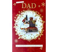 Cherry Orchard Luxury Christmas Card for Dad, Festive Brandy and Gifts Design with Gold Foil Snowflakes, Red and White