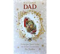 Cherry Orchard Luxury Christmas Card for Dad, Gold Foil Wreath with Hamper Design, Festive Holiday Greeting with Envelope