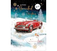Cherry Orchard | Luxury Christmas Card for Grandad | Striking Red Classic Car Winter Scene | Gold Foil Finish | Complete with Envelope