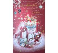 Cherry Orchard Luxury Christmas Card for Granddaughter, Festive Gift Boxes Design with Gold Foil, Glitter, Baubles