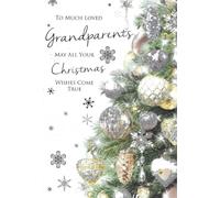 Cherry Orchard Luxury Christmas Card for Grandparents, Silver and Gold Tree Bauble Design with Glitter, Heartfelt Message Inside