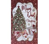 Cherry Orchard Luxury Christmas Card for Mum and Dad, Glitter and Gold Foil Design with Christmas Tree Scene, Multi-Page Verse