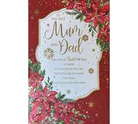 Cherry Orchard Luxury Christmas Card for Mum and Dad, Poinsettia Design with Gold Foil, Multi-Page Verse Insert