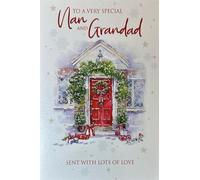 Cherry Orchard Luxury Christmas Card for Nan and Grandad, Traditional Red Door Design with Festive Wreath, Premium Card Stock with Envelope