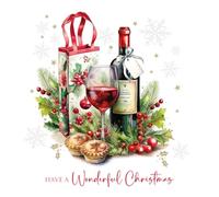 Cherry Orchard | Luxury Christmas Card | Have a Wonderful Christmas | Festive Red Wine, Holly & Mince Pies | Gold Foil Finish
