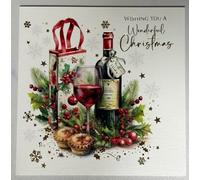 Cherry Orchard | Luxury Christmas Card | Have a Wonderful Christmas | Festive Red Wine, Holly & Mince Pies | Gold Foil Finish