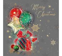 Cherry Orchard | Luxury Christmas Card | Merry Christmas square card | Modern Presents & Balloon | Gold Foil snowflakes | Complete with Envelope
