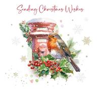 Cherry Orchard | Luxury Christmas Card | Sending Christmas Wishes | Traditional Red Robin & Postbox Design | Gold Foil Finish | Complete with Envelope