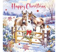 Cherry Orchard Luxury Christmas Card | Traditional Christmas Card - Beautiful Donkey Design | Square Greeting Card - Elegant Gold Foil Finish | Envelope Included