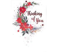 Cherry Orchard Luxury Christmas Greeting Card, Festive Poinsettia Design with Red Stars and Foil Details, Thinking of You Message