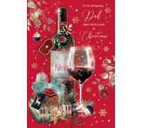 Cherry Orchard Luxury DAD Christmas card, Artistic design with Red Wine&Gifts, Gold foil finish, comes complete with envelope.