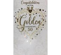 Cherry Orchard Luxury Golden 50th Anniversary Card, Gold Foiled Heart Design with Floral Pattern, Special Verse Inside