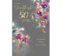Cherry Orchard Luxury Granddaughter 50th Birthday Card, from the Gorgeous Grace range, Beautiful Floral design with Gold foil detailing, comes complete with Gold envelope.