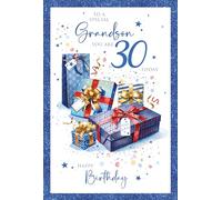 Cherry Orchard Luxury Grandson 30th Birthday Card with Stylish presents & balloons design,Blue Foil Border,complete with Envelope