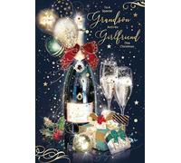 Cherry Orchard Luxury 'Grandson and Girlfriend' Christmas card, Artistic design with Champagne &Gifts, Gold foil finish, comes complete with Gold envelope.