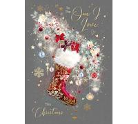 Cherry Orchard Luxury 'ONE I LOVE' Christmas card, Artistic design with Christmas Stocking, Gold foil finish, comes complete with Gold envelope.