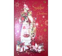 Cherry Orchard Luxury Sister Christmas Card, Sparkling Prosecco Design with Glitter and Foil Finish, Red