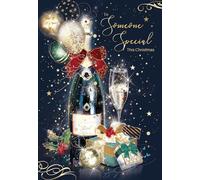 Cherry Orchard Luxury 'Someone Special' Christmas card, Artistic design with Champagne &Gifts, Gold foil finish, comes complete with Gold envelope.