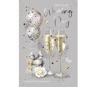 Cherry Orchard - Luxury Wedding Day Card - Elegant Champagne Glasses & Silver Balloon Design with Foil Effect - Luxury Insert - Complete with Envelope