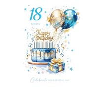Cherry Orchard Luxury18th Birthday Card for him, Age 18 Milestone Birthday card From, Finished with Beautiful blue foil