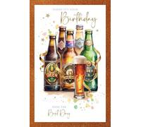 Cherry Orchard Men's Birthday Card - Artistic Beer Bottles, From, complete with Envelope