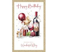 Cherry Orchard Men's Birthday Card - Birthday Card for Him - Red Wine & Balloons Sophisticated Design From, Gold Foil Border - complete with Envelope
