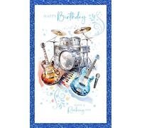 Cherry Orchard Men's Birthday Card - Birthday Card for Him - Rock Music Design- Drums & Guitar - Stylish Foil Border - complete with Envelope