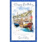 Cherry Orchard Men's Birthday Card - Luxury Birthday Cards for Him - Boats by the Harbour - Stylish Foil Border - complete with Envelope