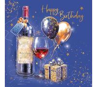 Cherry Orchard | Men's Happy Birthday Card | Stylish Red Wine and Balloons| Finished with Gold foil | Complete with Envelope