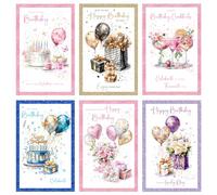 Cherry Orchard | Multipack of Birthday cards for Ladies & Gents | Assortment of 6 | Luxury Birthday Card Multipack | Elegant Foil Borders |Complete with Envelopes