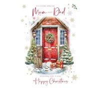 Cherry Orchard | Mum and Dad Christmas Card | Christmas Card for a Special Mum & Dad | Festive Front Door & Wreath Design | Gorgeous Gold Foil & Luxury Insert