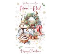 Cherry Orchard | Mum and Dad Christmas Card | Christmas Card for a Special Mum & Dad | Festive Gardening Design | Gorgeous Gold Foil & Luxury Insert