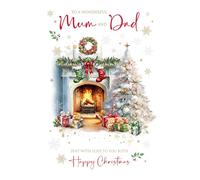 Cherry Orchard | Mum and Dad Christmas Card | Christmas Card for a Wonderful Mum & Dad | Festive Fireplace,Wreath & Stockings Design | Gorgeous Gold Foil & Luxury Insert