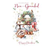 Cherry Orchard | Nan and Grandad Christmas Card | Festive wreath& Robin design | Gold Foil Finish | Complete with Envelope
