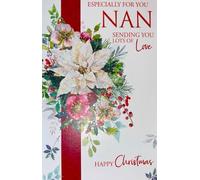 Cherry Orchard Nan Christmas Card with Poinsettia Design, Floral Festive Pattern, Glitter Accents, Holiday Greeting Card with Matching Envelope
