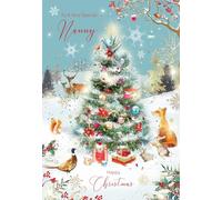 Cherry Orchard NANNY Christmas Greeting Card From, Artistic snowy Christmas tree design with Animals Finished with foil text,comes with envelope.