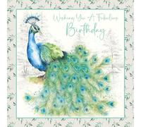 Cherry Orchard Nature's Diary Happy Birthday cards, Beautiful Animal illustrations, finished with coloured borders, and foil detailing, complete with Envelope (PEACOCK)