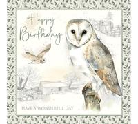Cherry Orchard Nature's Diary Happy Birthday cards, Beautiful Animal illustrations, finished with coloured borders, and foil detailing, complete with Envelope (OWL)