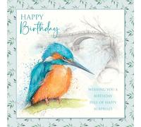 Cherry Orchard Nature's Diary Happy Birthday cards, Beautiful Animal illustrations, finished with coloured borders, and foil detailing, complete with Envelope (KINGFISHER)