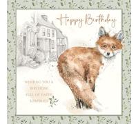 Cherry Orchard Nature's Diary Happy Birthday cards, Beautiful Animal illustrations, finished with coloured borders, and foil detailing, complete with Envelope (FOX)
