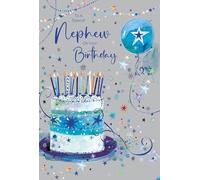 Cherry Orchard | Nephew Birthday Card | Birthday Card for Nephew| Grey & Blue Birthday Cake & Candles Design | Gold Foil Stars & Text | Luxury Insert with Printed Verse| Complete with Envelope