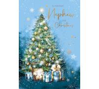 Cherry Orchard | Nephew Christmas Card | Christmas Card for a Special Nephew | Stylish Blue & Gold Tree Design | Gorgeous Gold Foil Finish | Complete with Envelope