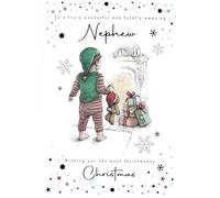 Cherry Orchard Nephew Christmas Greeting Card, Cute Elf and Fireplace Festive Design